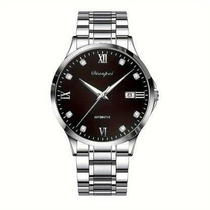 Orologio meccanico automatico da uomo Dianpai, sottile in acciaio inossidabile con quadrante luminoso e calendario, regalo ideale per uomo, senza batteria
