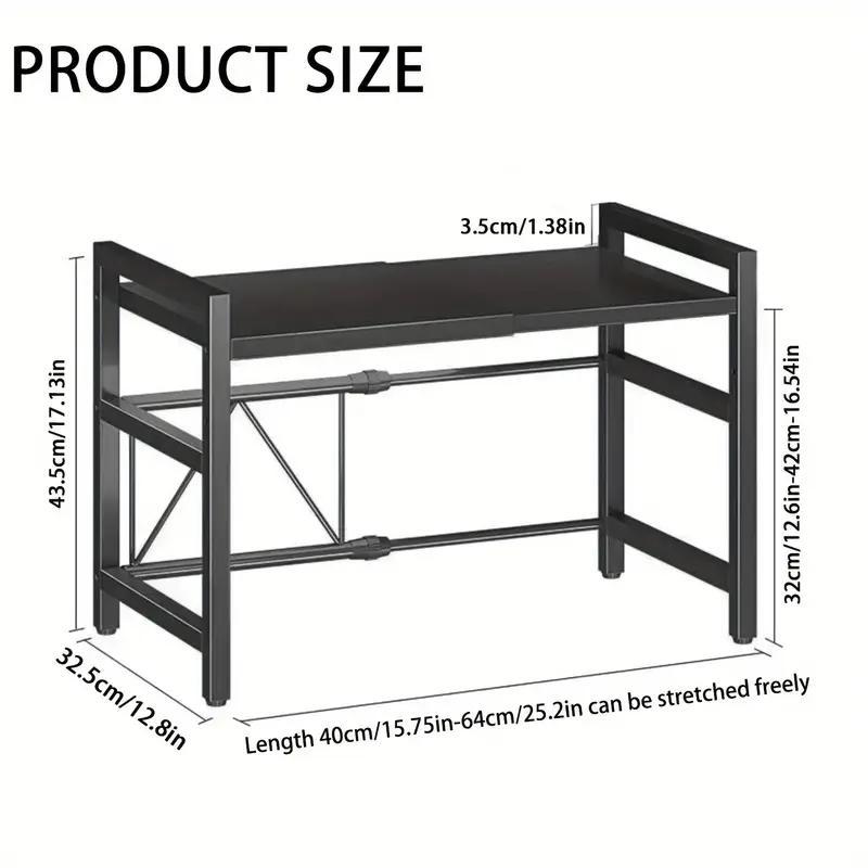 Scaffale per microonde, ripiano da appoggio per microonde espandibile per riporre utensili da cucina e stoviglie, scaffale salvaspazio regolabile a 2 livelli con 6 ganci, ripiano da appoggio in acciaio al carbonio per microonde, ripiano per microonde e ut