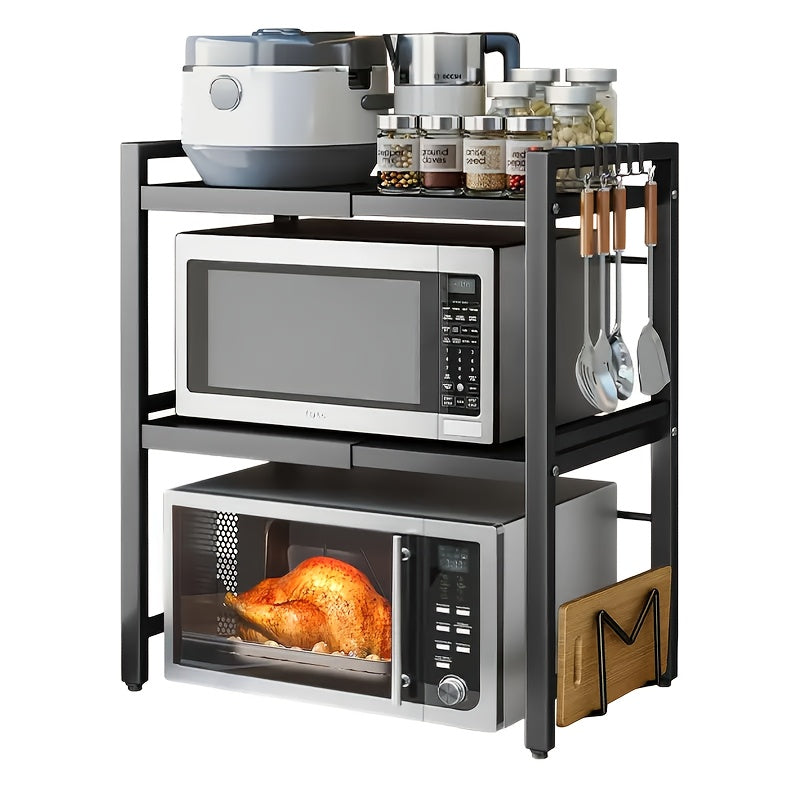 Supporto per microonde a 2 livelli regolabile - Organizer salvaspazio resistente per cucina/bagno, scaffale multiuso espandibile con design a doppio strato aperto, scaffale verticale, scaffale verticale