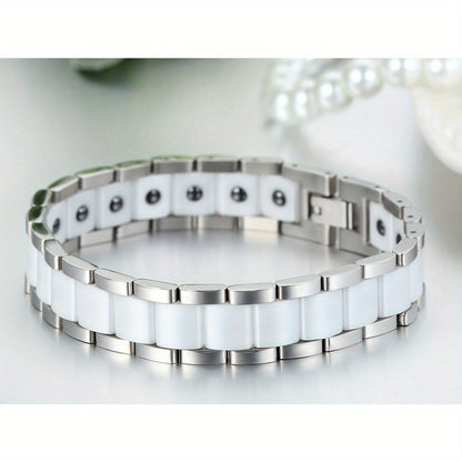Bracciale Magnetico Uomo JewelryWe, Bracelet Ceramica Moda a Link Rettangolari in Oro Argento Nero Bianco Stile Moderna, Gioiello Benessere Design Classici e Contemporanee di Alta Qualità per Polso Unisex Accessorio Casual