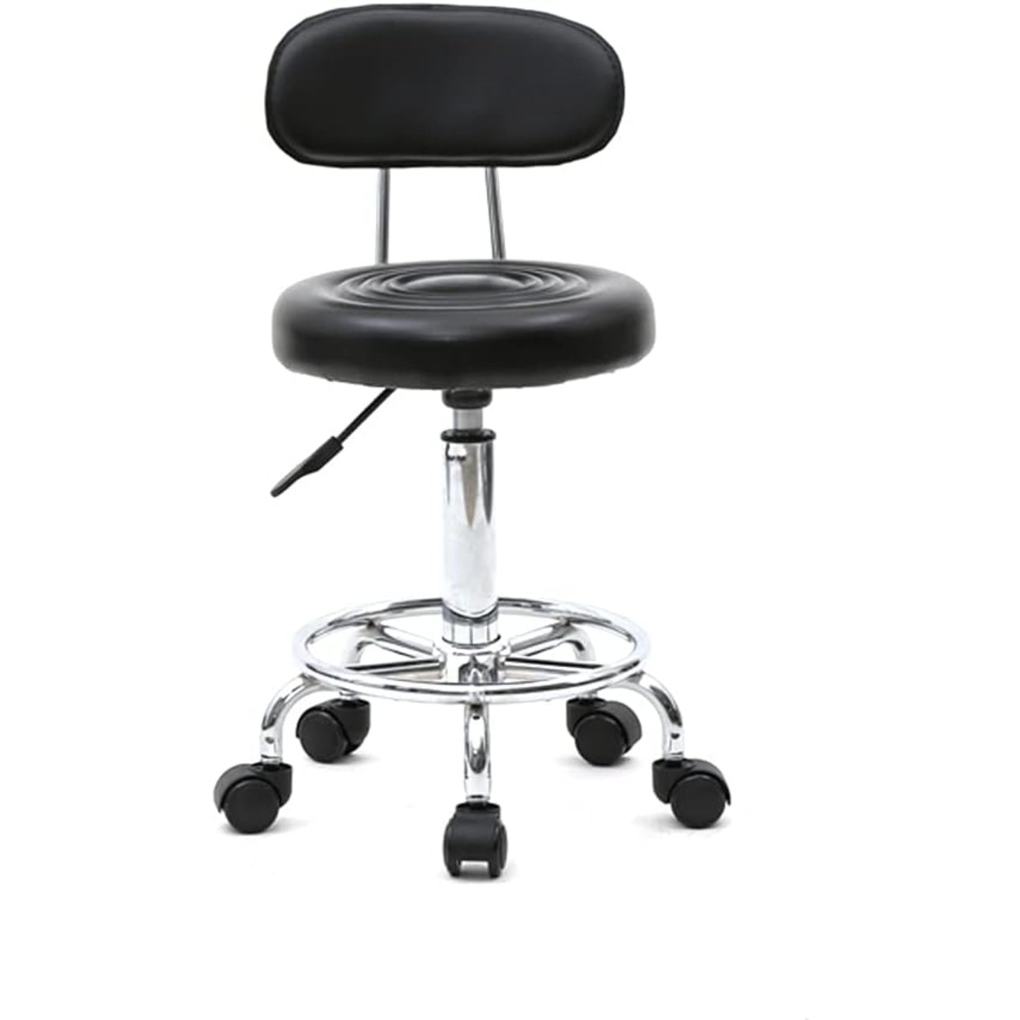 Sgabello da ufficio Bonnlo | Rotante, girevole a 360°, altezza regolabile, materiale PVC, forma rotonda, schienale nero per saloni di manicure, centri estetici, spa e uffici