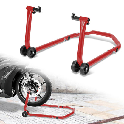 Cavalletto per moto anteriore/trasversale, cavalletto di assemblaggio per moto fino a 300 kg, sollevatore per moto, cavalletto a bilanciere per moto con doppia ruota, cavalletto per moto ad alta stabilità (Nero/Rosso)