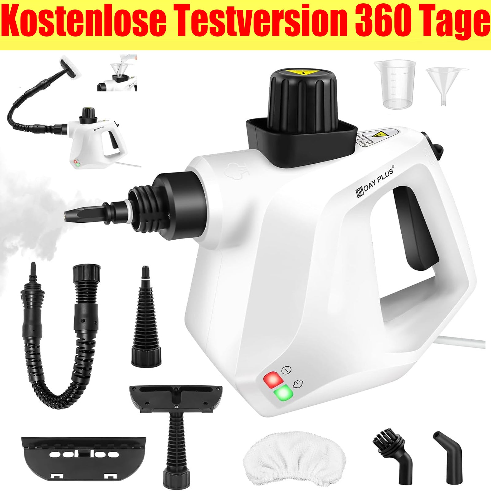 Pulitore a Vapore ad Alta Pressione per Auto, Macchina Vaporizzante 850W con Cavo di Alimentazione da 2.5m, Pistola a Vapore con Kit di 9 Accessori per la Rimozione di Macchie Multi-Superficie di Divani, Cucine, Piastrelle, Finestre, Tende, Moquette