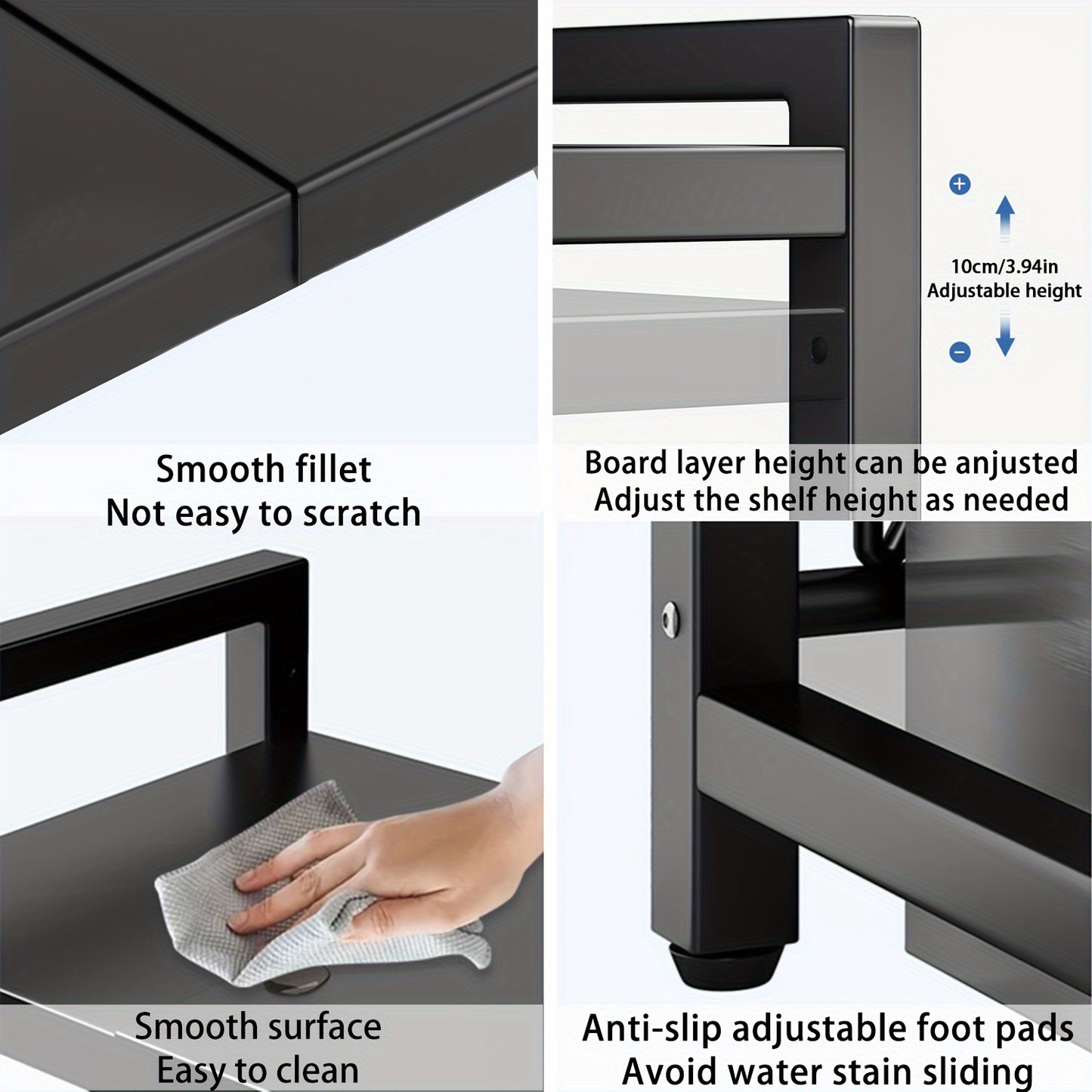 Scaffale Estendibile per Microonde a 2 Livelli con 5 Ganci, Porta Taglieri e 3 Asciugamani, Scaffale per Cucina, Scaffale per Microonde e Forno da Piano, Estendibile 40-64 cm (Nero, Bianco)