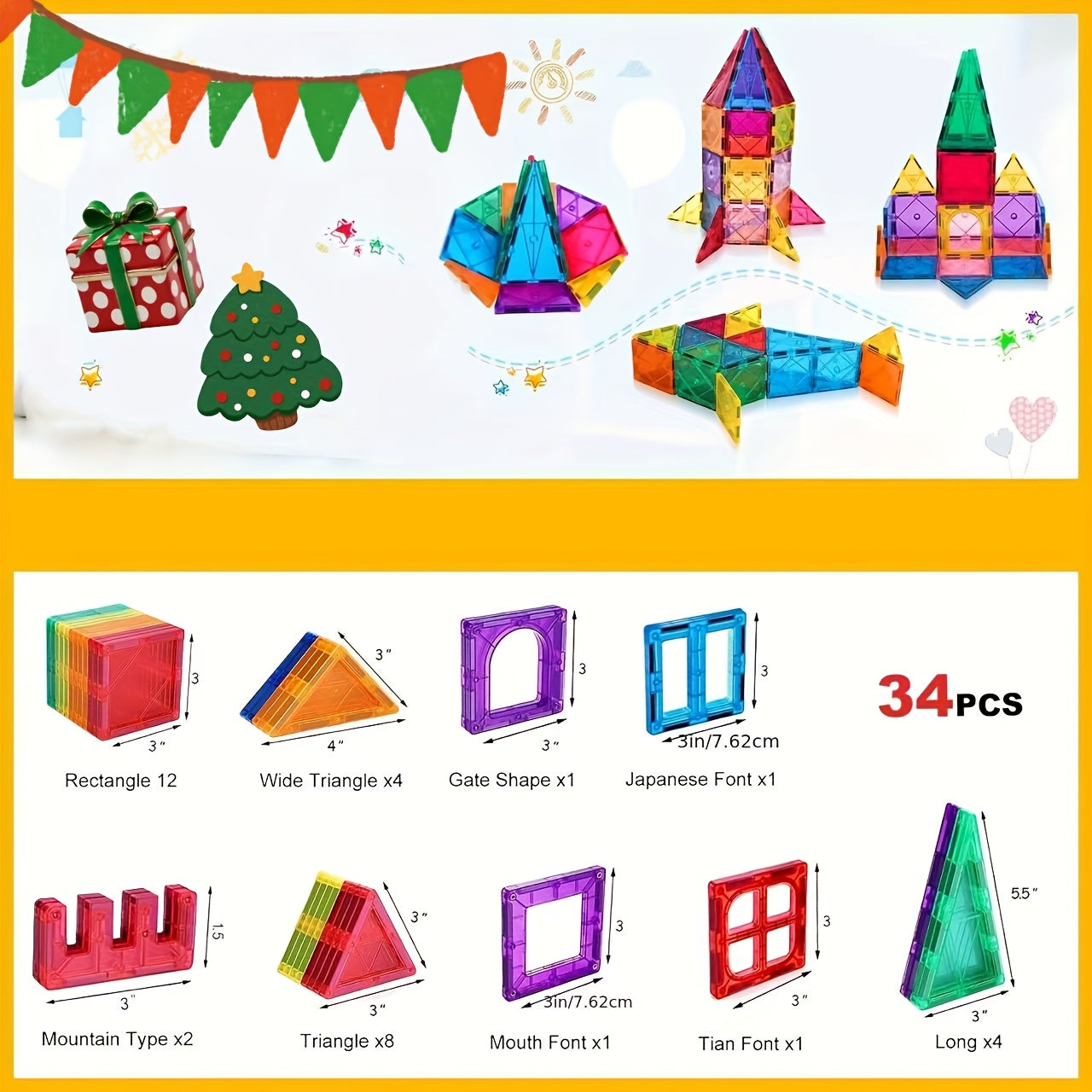 Giocattoli a blocchi magnetici a piastrella, adatti a bambini e bambine dai 3 anni in su, giocattoli e giochi educativi sensoriali STEM per l'apprendimento prescolare, regali di compleanno creativi per bambini.