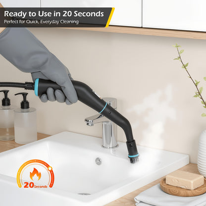 Pulitrice a vapore portatile per uso domestico, con più testine spazzola e 10 tipi di accessori, serbatoio 'acqua da 1450ml, preriscaldamento in soli 15s, adatta per casa, auto, cucina, bagno, piastrelle