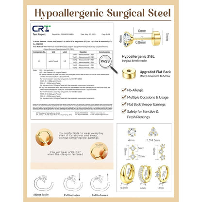 2D Flat - 7 Paia di Orecchini a Cerchio per Donna Ipoallergenici Acciaio Chirurgico 316L Orecchini a Cerchio con Retro Piatto Piccoli Orecchini a Cerchio Set di Orecchini a Tappo per Piercings Multipli
