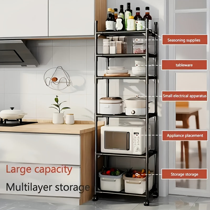 Carrello portaoggetti regolabile su ruote con 6 ripiani, dotato di ruote e ganci - Adatto per cucina, camera da letto, bagno, scaffalatura multifunzionale - Salvaspazio, scaffalatura multifunzionale | Design a scaffalatura aperta | Opzioni di archiviazion