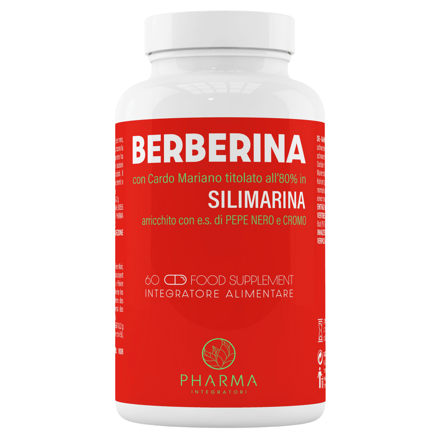 Berberina HCL 500 mg Integratore Naturale – Berberina 500mg con Silimarina, Pepe Nero, Cardo Mariano e Cromo - Integratore da 60 capsule (2 mesi) - Prodotto in Italia