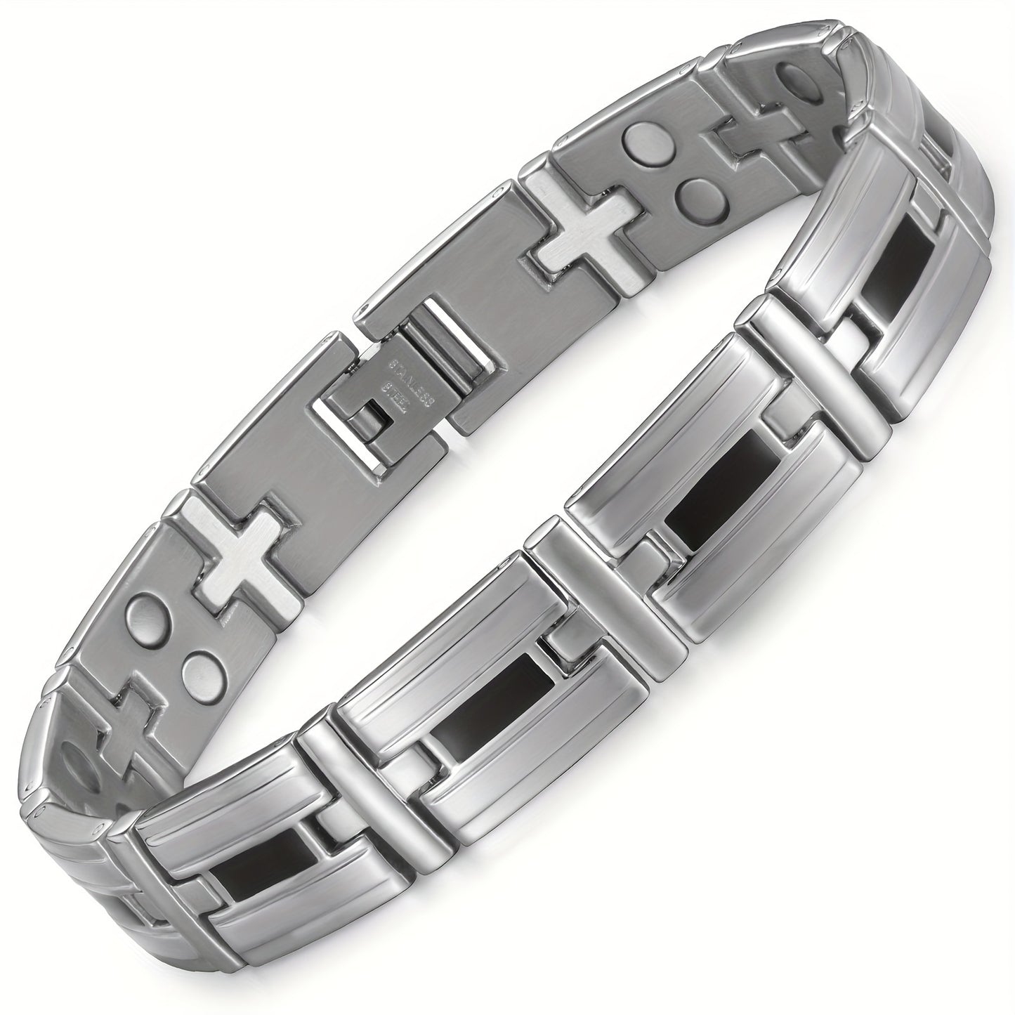 Braccialetto da Uomo in Acciaio Inossidabile 316L con 20 Magneti Potenti (3500 Gauss), Bracciale Magnetico per Polsi, Regolabile con Perline, Include Strumento di Smontaggio e Scatola Regalo Elegante