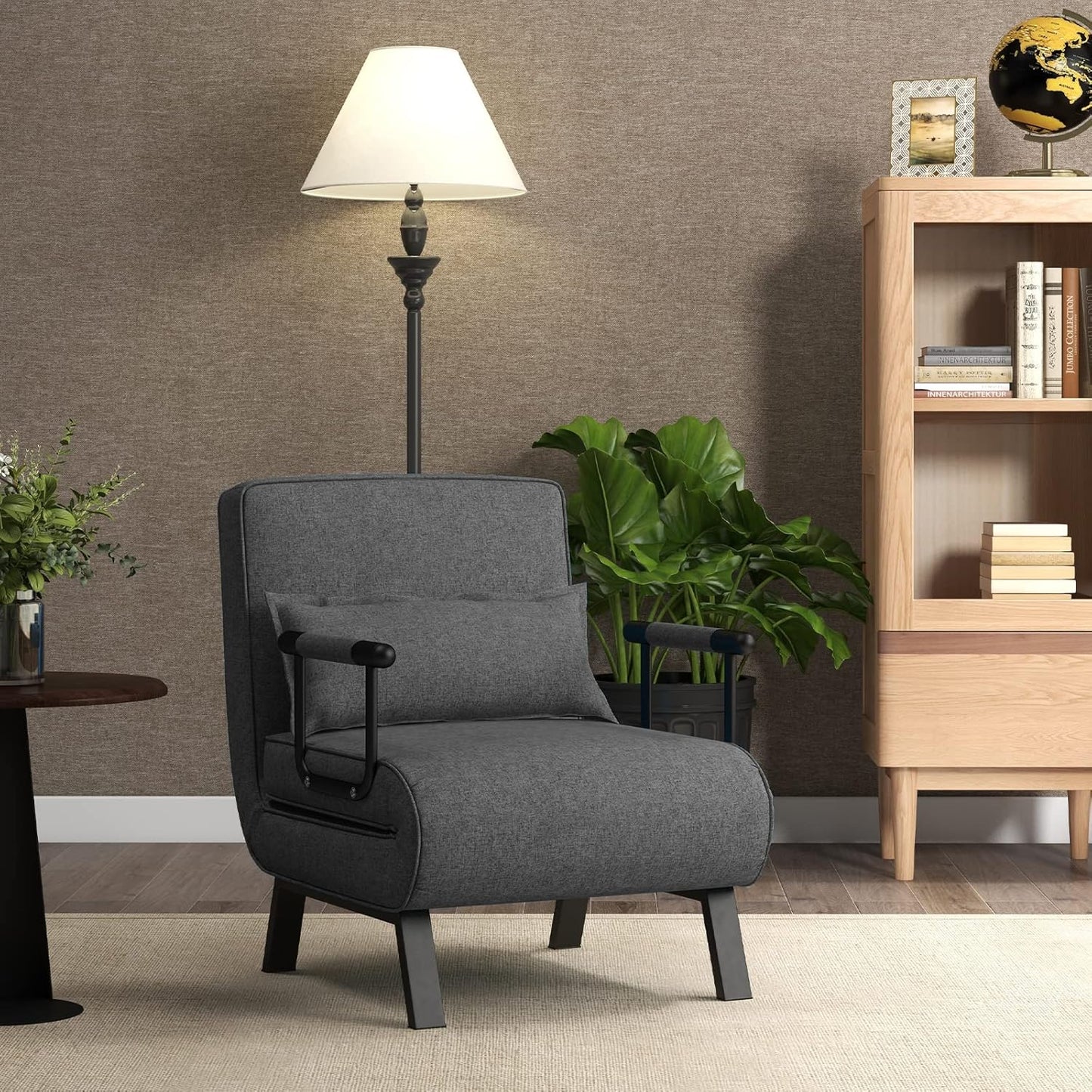 4 in 1 Poltrona Letto Singolo, Poltroncina Pieghevole con Schienale Regolabile in 6 Posizioni, Sedile Imbottito Robusto, Divano Letto per Casa Ufficio, 79x65x79 cm