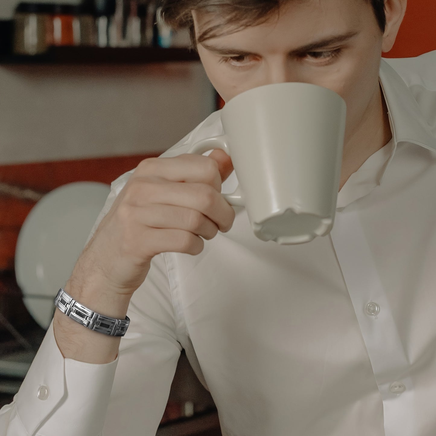 Braccialetto da Uomo in Acciaio Inossidabile 316L con 20 Magneti Potenti (3500 Gauss), Bracciale Magnetico per Polsi, Regolabile con Perline, Include Strumento di Smontaggio e Scatola Regalo Elegante