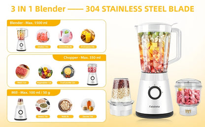 Frullatore di grande capacità da 1500ML, Robot da cucina 3-in-1, Tritatutto per carne, Frullatore per succhi per cucina domestica e verdure, Succo sano per la casa, Smoothie, Sorbetto, Milk Shake, Frappè