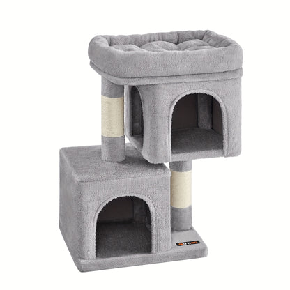 Albero per gatti, Torre da 67 cm, S, Condo per gattini fino a 3 kg, Posatoio, 2 grotte, Tiragraffi