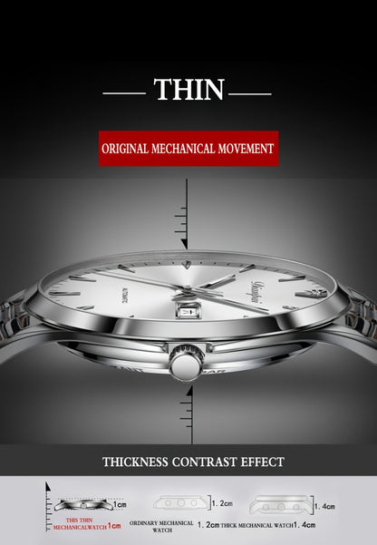 Orologio meccanico automatico da uomo Dianpai, sottile in acciaio inossidabile con quadrante luminoso e calendario, regalo ideale per uomo, senza batteria
