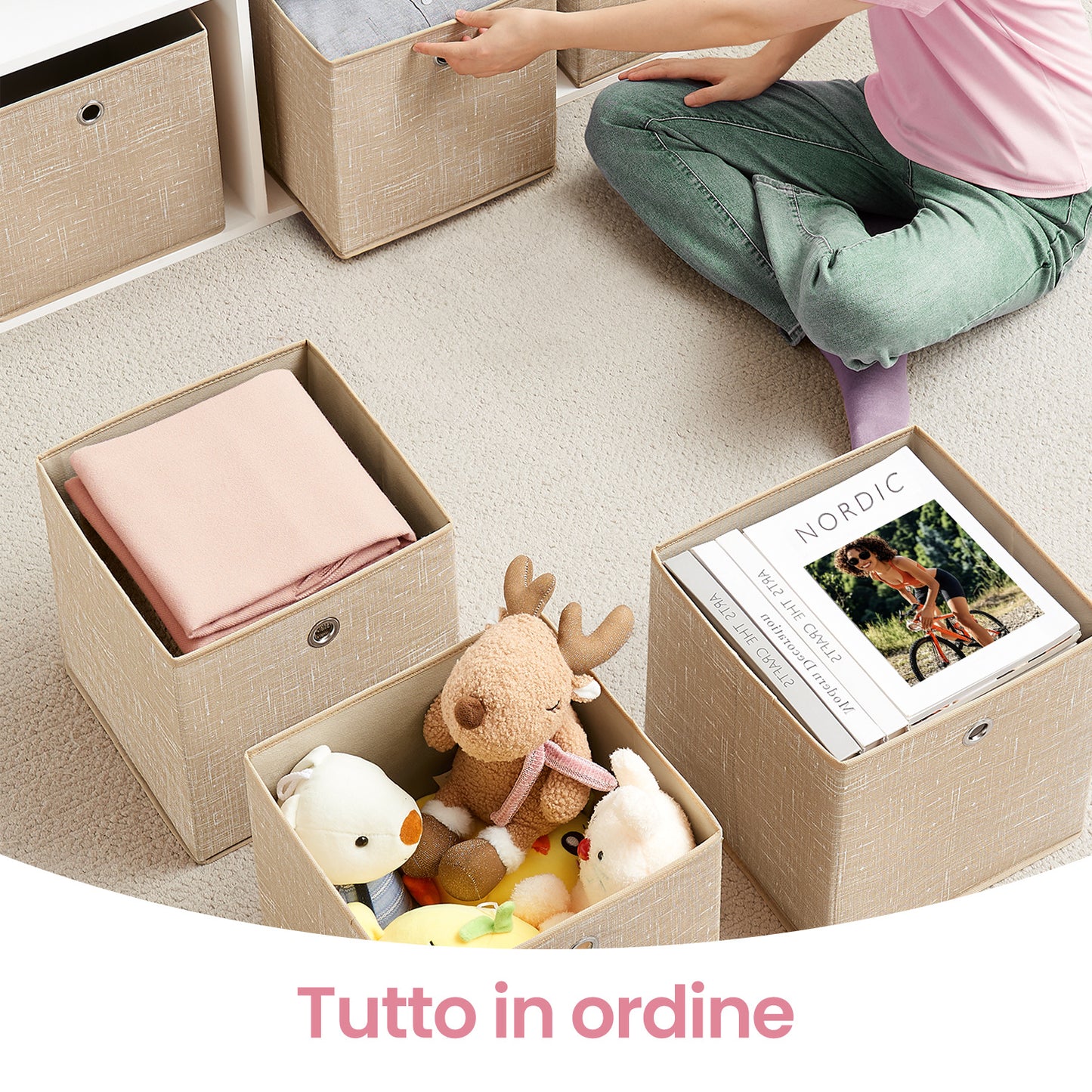 Scatole di Stoccaggio Pieghevoli, Set di 6, 30 x 30 x 30 cm, Adatte a Unità di Stoccaggio Cubiche, per Scaffali, Stoccaggio di Vestiti