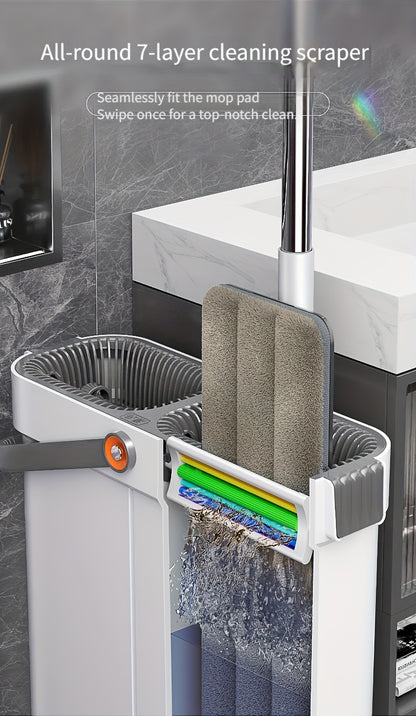 2025 Nuovo Set Secchio Mocio Piatto, Pulizia Pavimenti Senza Mani con Scopa Pigra, Spazio di Stoccaggio per Fessure, Strumenti di Pulizia Domestica, Include Panno di Ricambio, Adatto per Soggiorno, Camera da Letto, Cucina, Bagno, Toilette, Attrezzi e Prod