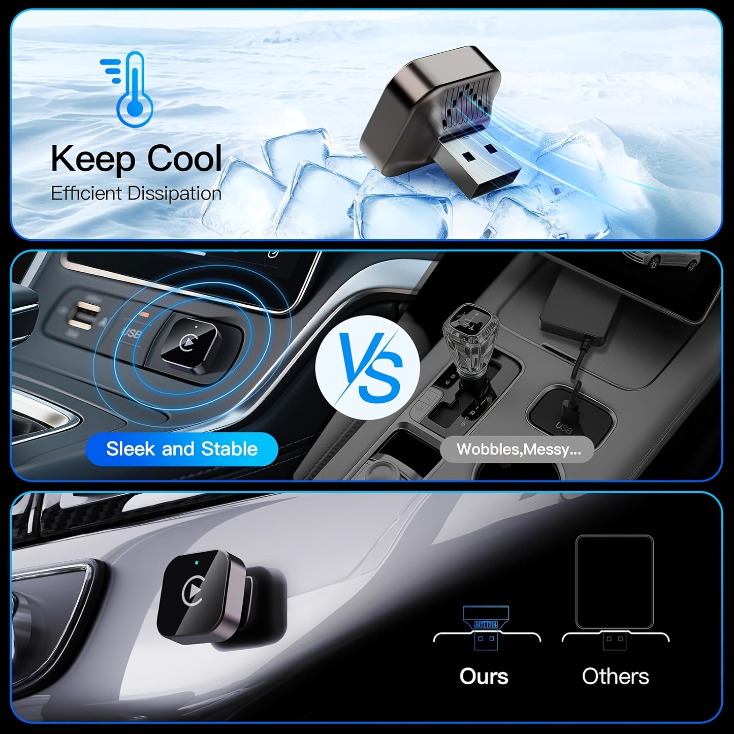 Adattatore Wireless CarPlay per iPhone, Adattatore CarPlay Wireless, Plug & Play, Connessione Stabile Senza Ritardi, Connessione Rapida Automatica, Design Mini per Auto con Car Play Cablato, Senza Batteria