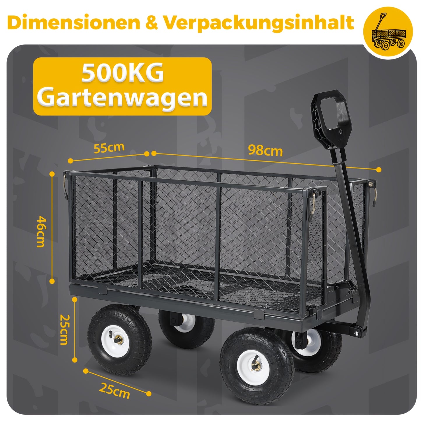 Carrello da giardino e carrello portaoggetti Titan originale per carichi pesanti, capacità di carico 500 kg/300 kg, carrello convertibile 3 in 1 e carrello a piattaforma, maniglia ergonomica brevettata, pneumatici in gomma con aria, robusto e antiruggine,