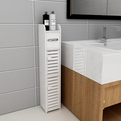 Armadietto da bagno piccolo, organizzatore sottile e lavorato in PVC, ideale per spazi ristretti, facile da montare e durevole, mobiletto multiuso porta carta igienica per bagno, camera da letto e soggiorno