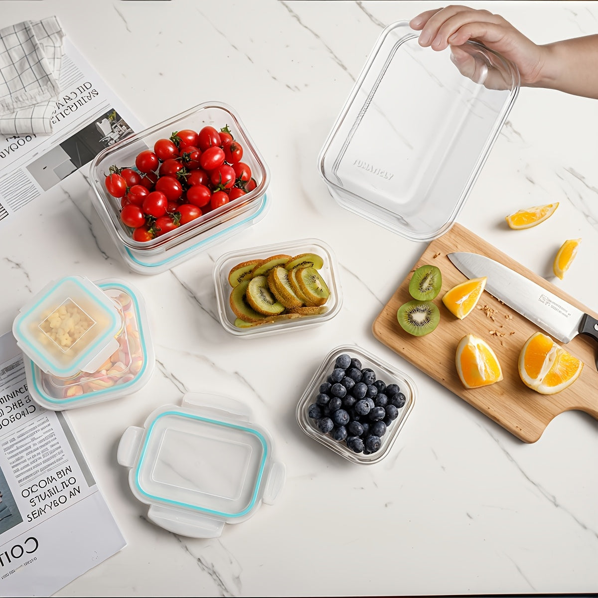 Set da 16 pezzi di contenitori ermetici in vetro per alimenti, portapranzo, forni a microonde, forni - Perfetti per insalate, frutta, verdura e panini, portapranzo | Conservazione ermetica | Vetro resistente, contenitori per alimenti (8 coperchi + 8 conte