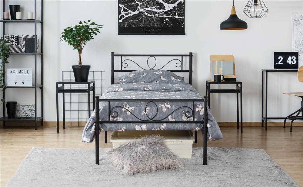 Costoffs Struttura Letto Stile Rustico Moderno in Metallo con Testiera Elegante e Pediera per Appartamento Camera da Letto Stanza degli Ospiti Studio