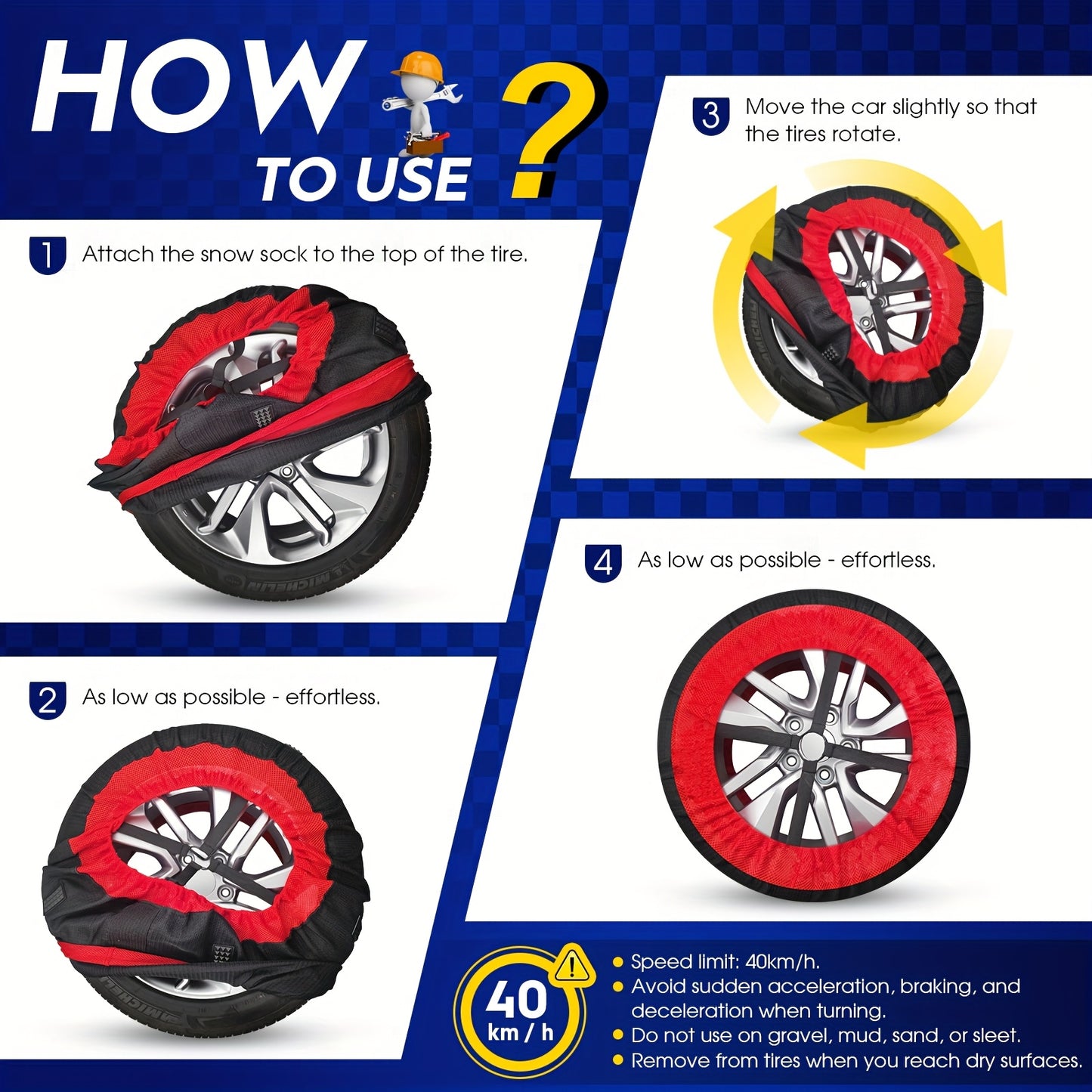 Highsam Super Grip Snow EN 16662-1, Catene da Neve per Auto, 2 Paia di Calze da Neve in Tessuto Lavabili per Pneumatici di Camion e Auto
