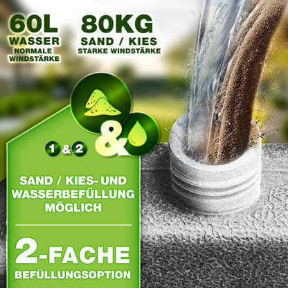 Tillvex® Supporti per Ombrelloni da Sole 60 Litri / 80 Kg - 4 Parti per Ombrellone con Semaforo Incluse Connettori in Metallo | Peso Ombrellone Riempibile con Acqua o Sabbia | Supporto per Ombrellone Resistente alle Intemperie per Balcone Esterno, Terrazz