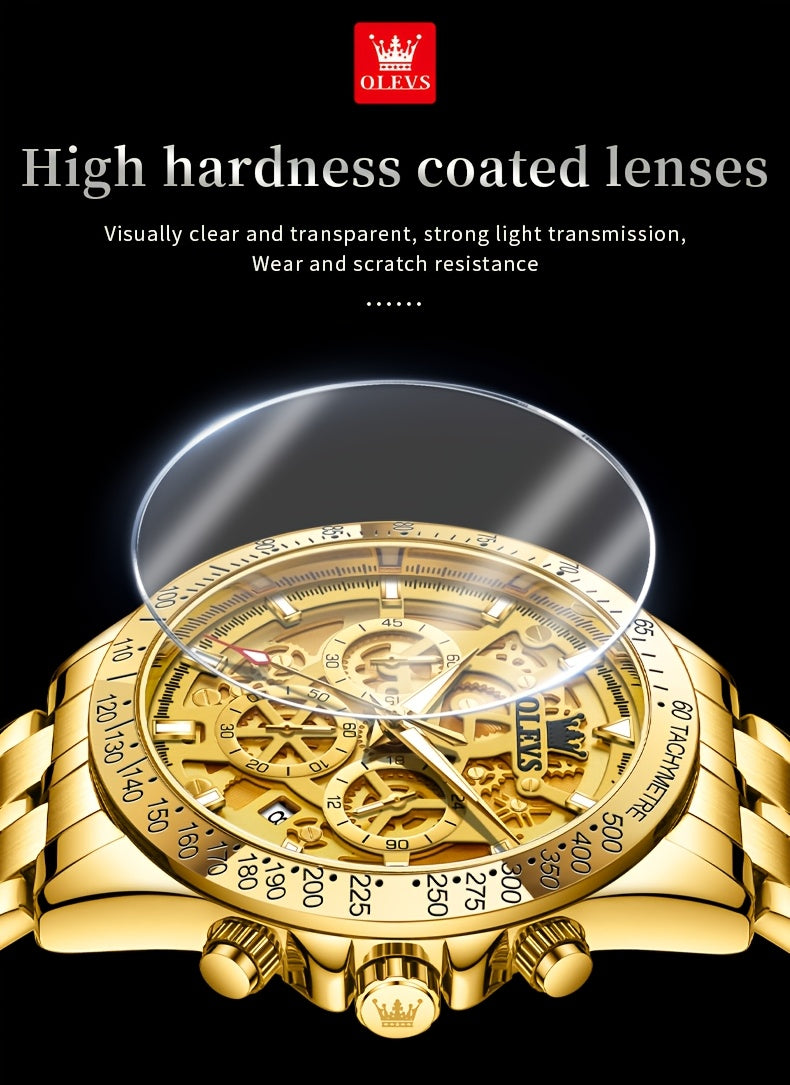 Orologio da Uomo OLEVS in Acciaio Inossidabile Orologi di Lusso Cronografo Multifunzione con Data Classico Orologio da Polso per Affari e Abbigliamento Elegante Regalo per Uomini