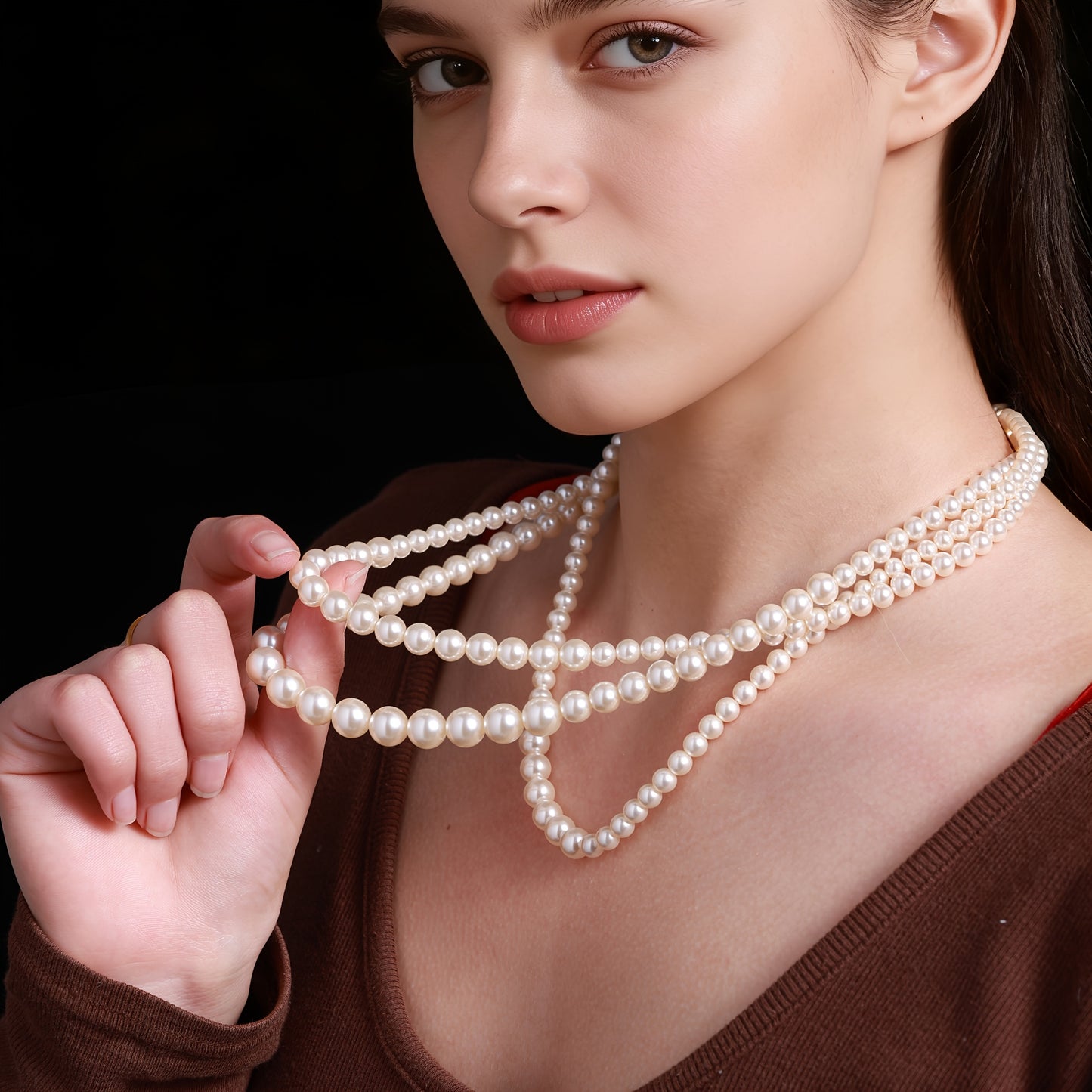 Collana in argento 925, una collana alla moda ipoallergenica a tre strati con perle d'acqua per donne, ideale come regalo per feste femminili, compleanni, banchetti, incontri, regalo per madri, anziani, insegnanti, confezionata in scatola regalo