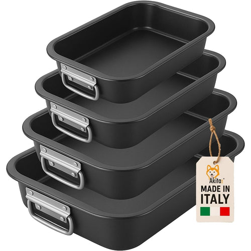 AKITAInk Set 4 Teglie Antiaderenti 20-25-30-35 cm | Alluminio, Cottura Uniforme, Bordo Alto, Lavabili in Lavastoviglie, Senza Grassi per Pizze e Torte Made in Italy