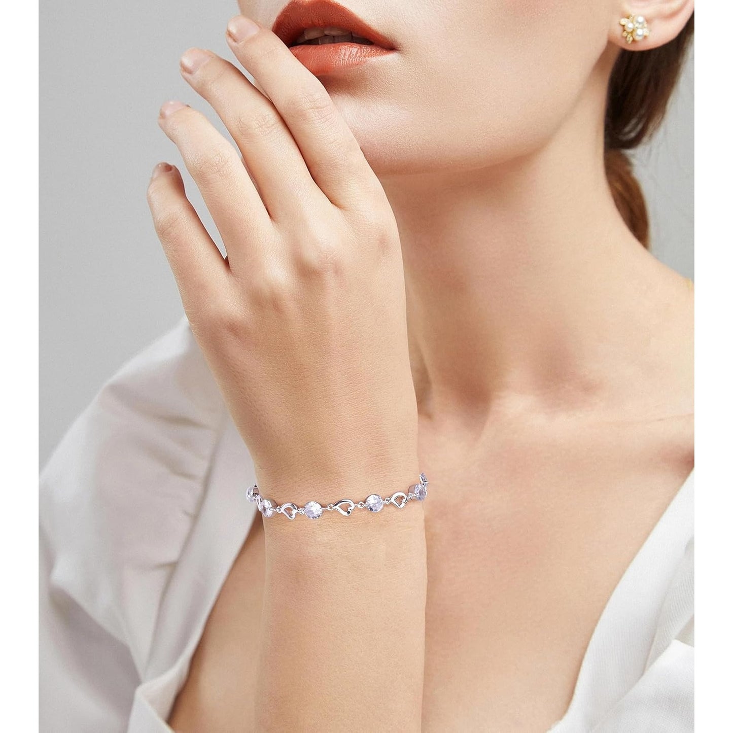 Bracciale Argentato da Donna Regolabile a Cuore, Braccialetti Brillanti in Zirconia e Cristallo, Braccialetti dell'Amicizia per Donne Bianco/Blu/Rosa/Viola