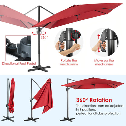 Ombrellone quadrato 300 X 300 cm, ombrello parasole con portico girevole a 360°, ombrello da giardino inclinabile, grande ombrellone da patio, ombrello da mercato per giardini esterni, patii, bar (Beige/Rosso/Caffè)