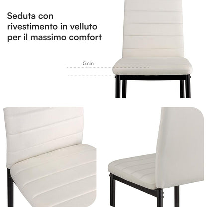 Baroni Home Set di 4 Sedie da Pranzo con Schienale Alto e Seduta Ergonomica con Cuciture Decorative, Sedie Eleganti Imbottite in Ecopelle o velluto con Struttura in Acciaio, 40X48X96 cm
