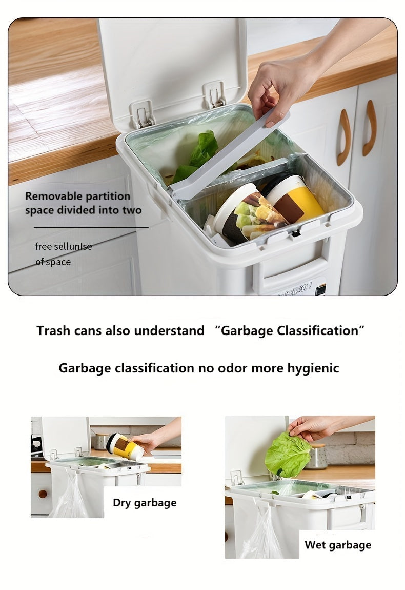 Pattumiera stretta da cucina da 32L con coperchio, raccolta differenziata con divisorio o doppi contenitori interni, a pedale per separazione di rifiuti asciutti e umidi, contenitore per rifiuti in plastica salvaspazio per cucina e bagno