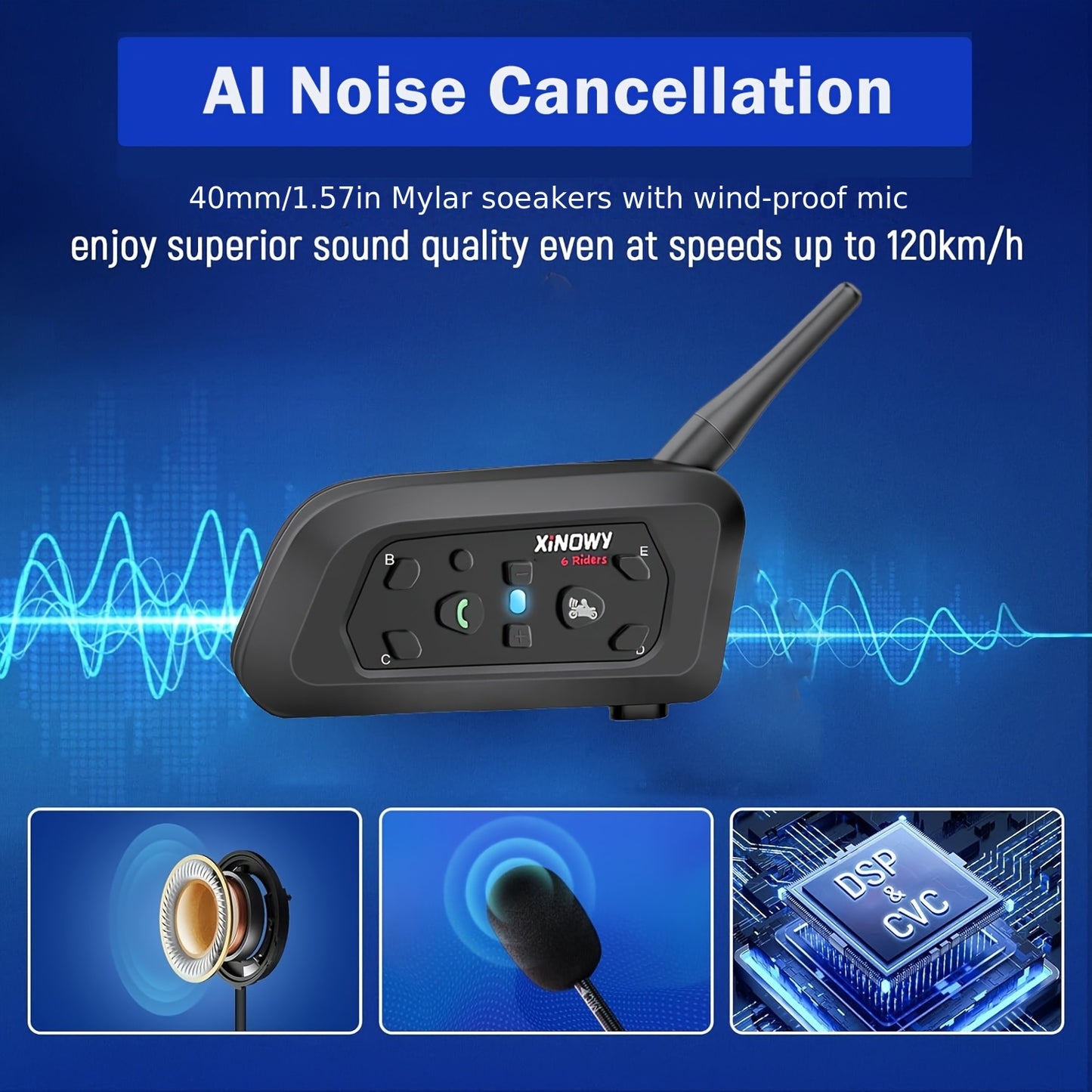 XINOWY V6 Interfono Moto 1/2 pezzi 3.5Mm Casco Wireless Auricolare Interfono per 6 Motociclisti 1200M Conversazione 850Mah DPS Riduzione del Rumore Mani Libere Stereo Musica Adatto a Tutti i Tipi di Caschi