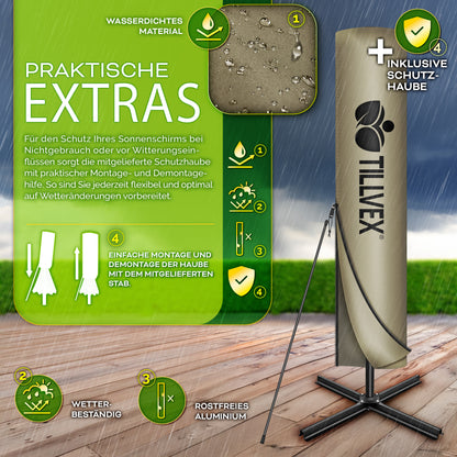 Tillvex® Parasole Rettangolare in Alluminio Ø 330 Cm + Copertura con Manovella | Schermo Angolare a Luce Rossa con Supporto & Parabrezza | Grande Parasole da Giardino in Alluminio Protezione UV | Schermo con Manovella Impermeabile Girevole a 360° per Terr