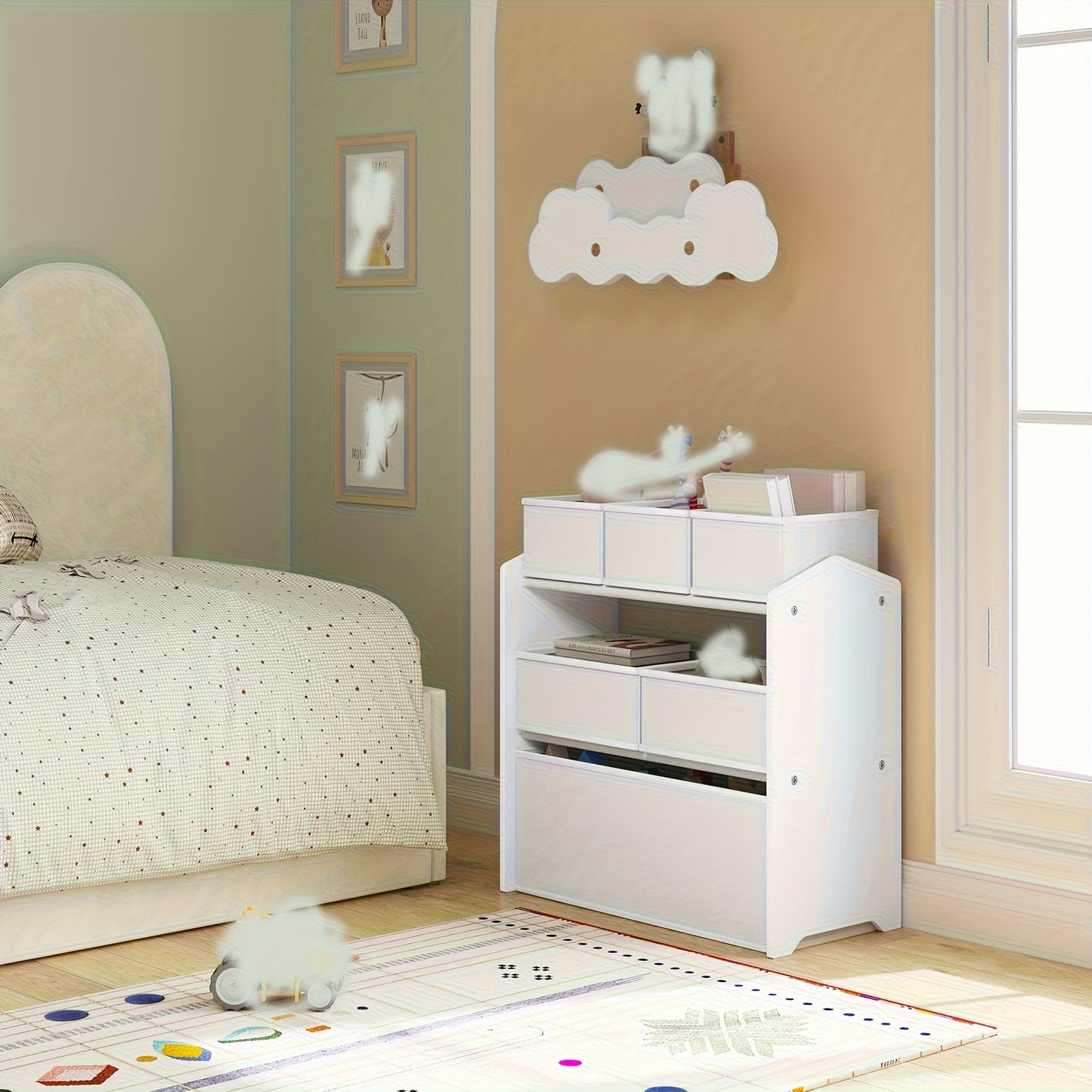 Mobiletto contenitore monoblocco con sei cassetti, ideale per organizzare e decorare la tua casa. Questa scatola portaoggetti in tessuto non tessuto è perfetta per varie stanze, tra cui soggiorno, camera da letto e bagno. Le dimensioni sono 63X60X30 cm, d