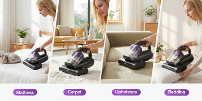 Aspirapolvere Lubluelu per acari del materasso, aspirapolvere per letto 3 in 1 con motore da 350W, aspirazione 24kPa, flusso d'aria 100AW, rimozione acari con tecnologia a onde sonore, spazzola a rullo, asciugatura ad aria calda, ampio contenitore per la