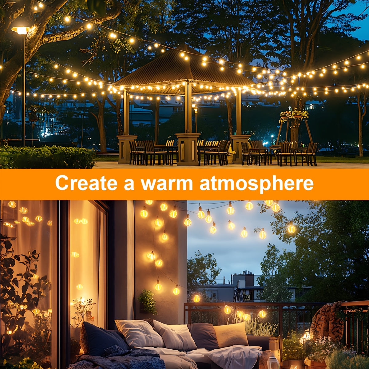 Luci a stringa solari G40, fino a 18m, IP65, 8 modalità, timer, dimmerabili, lampadine trasparenti con filamenti caldi, da appendere a patio/giardino, accensione/spegnimento automatico, LUCE per un'atmosfera perfetta
