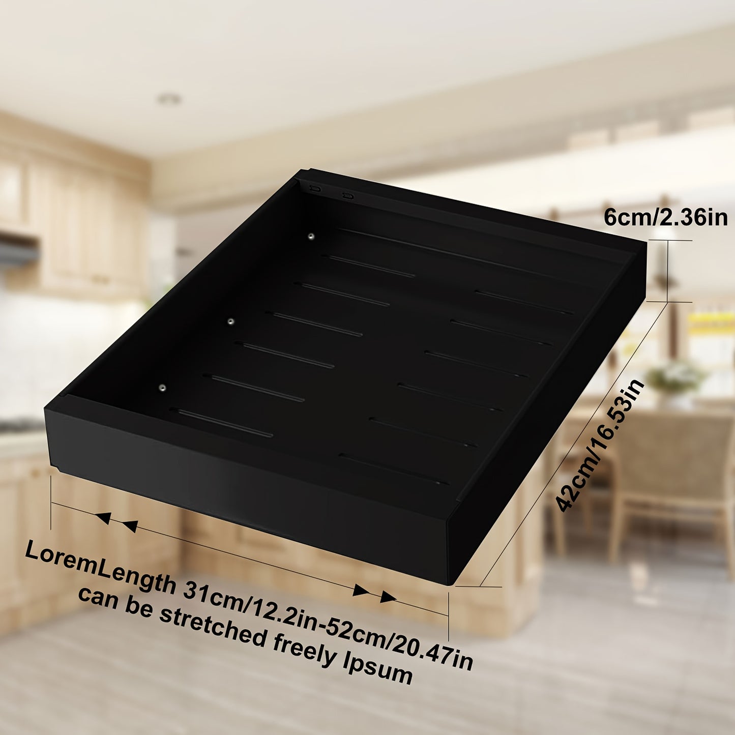 Set di 2 organizzatori estraibili per armadi - cassetto scorrevole espandibile con supporto adesivo resistente, ideale per mobili da cucina e ripiani a scomparsa, perfetto per l'organizzazione della dispensa in cucina, larghezza regolabile 31cm-52cm (nero
