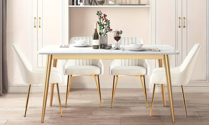 Set di 2 Sedie da Pranzo in Velluto, Moderne con Gambe Metalliche Dorate, Sgabelli Imbottiti Senza Braccioli per Cucina o Salotto