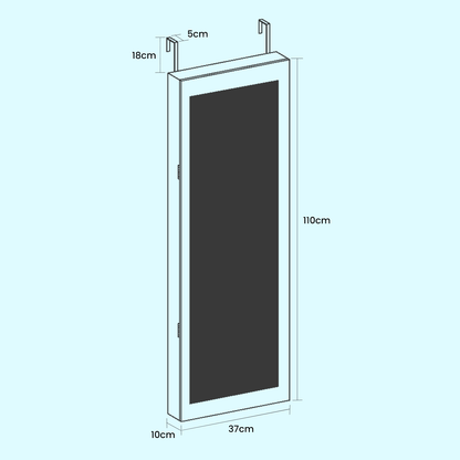 Armadietto Portagioie da Parete o Porta, con Specchio e 6 Lampadine LED, Serratura