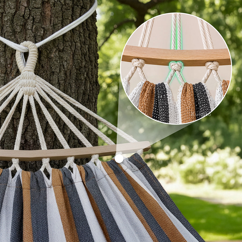 Kuketo - Amaca da giardino XXL per 2 persone 260x150 cm con asta in legno, amaca da viaggio con copertura per balcone, terrazza, giardino, orto, materiale durevole in cotone-poliestere, amaca stabile e robusta per relax, campeggio, viaggio, altalena da gi
