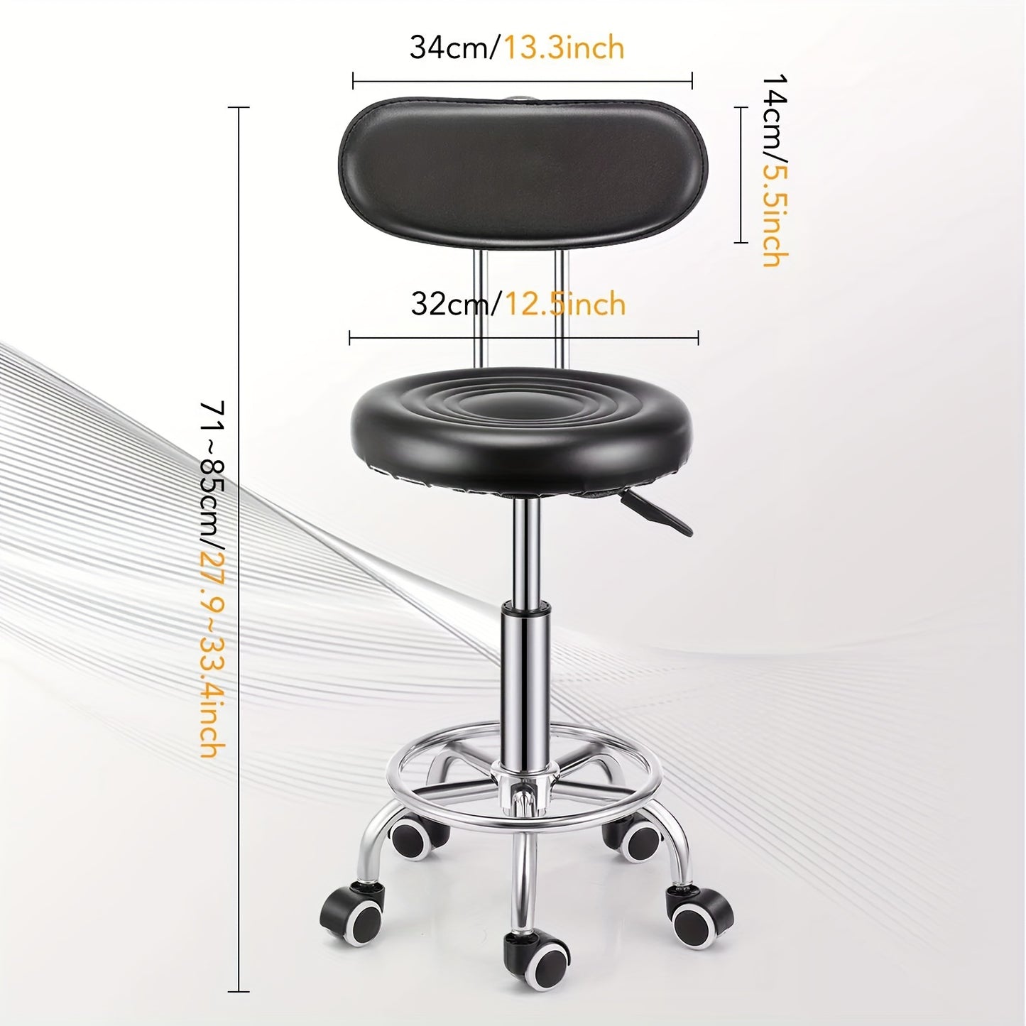 Sgabello da bar girevole con schienale e altezza regolabile, sedia in metallo con rotelle idraulica per carichi pesanti fino a 181,44 kg per cucina, salone, ufficio, massaggi e clinica