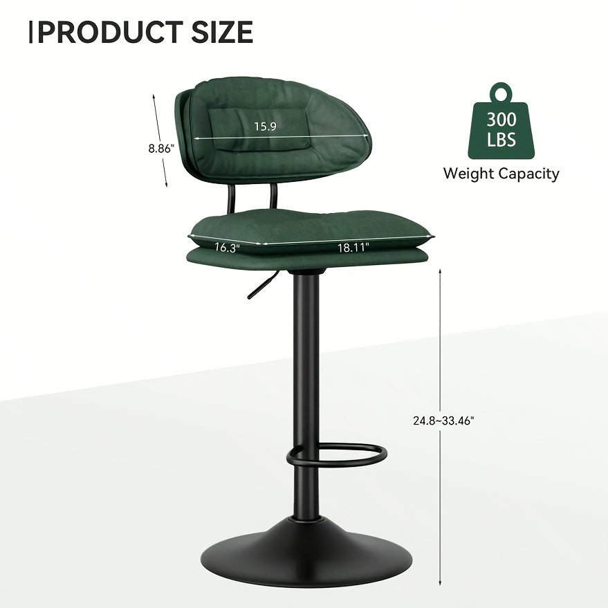 Set di 2 sgabelli da bar | Sedie da bar ergonomiche imbottite in legno con schienale | Sgabelli da bar moderni regolabili girevoli con sollevamento a gas ad altezza bancone per isola cucina o bancone colazione