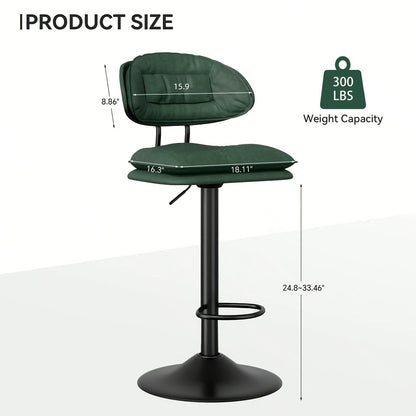 Set di 2 sgabelli da bar | Sedie da bar ergonomiche imbottite in legno con schienale | Sgabelli da bar moderni regolabili girevoli con sollevamento a gas ad altezza bancone per isola cucina o bancone colazione