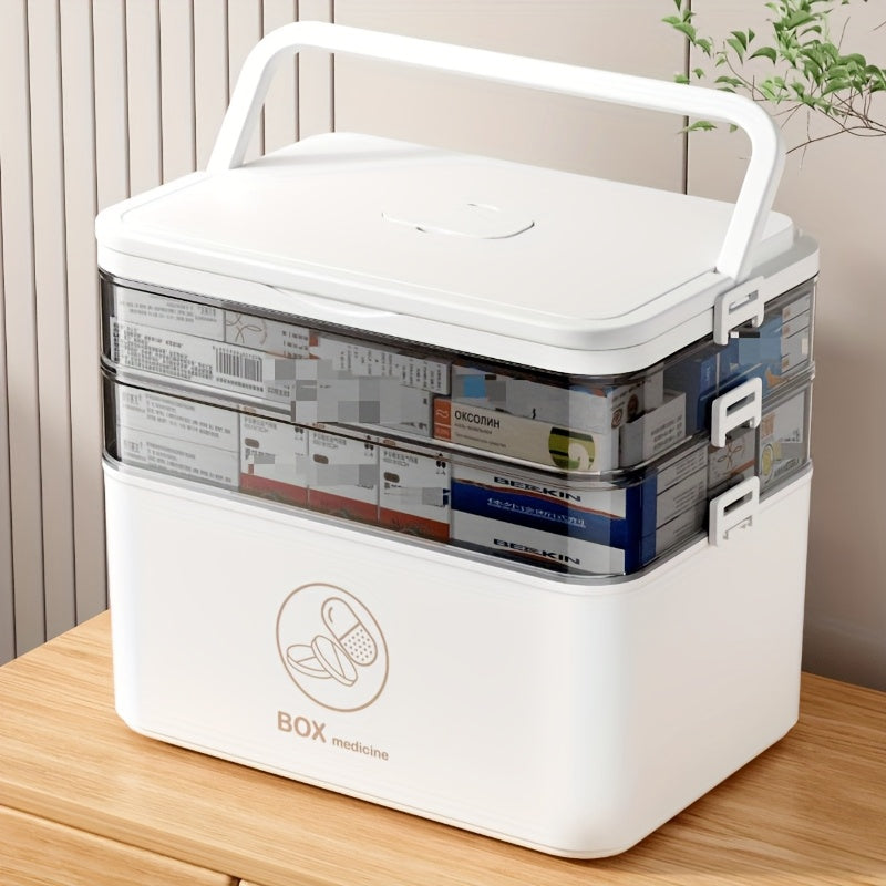 Organizzatore Medico a 3 Ripiani - Scatola Portaoggetti per Medicinali Familiari di Grande Capacità con Chiusura a Scatto Sicura, Design Portatile Resistente per Casa/Viaggio/Ufficio, Regalo Essenziale per la Salute e la Sicurezza Ideale