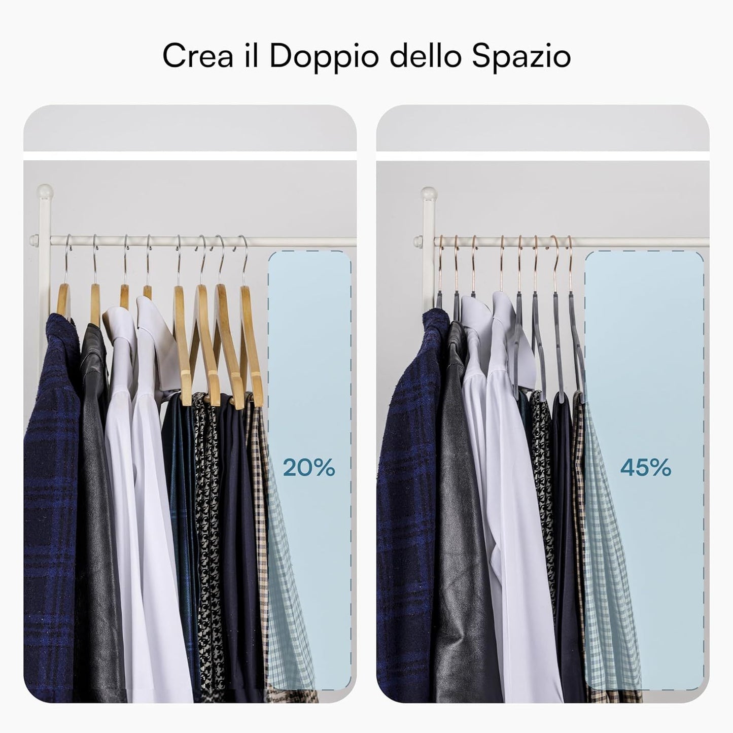 Baroni Home Grucce in Velluto Salvaspazio 44,5 cm – Appendiabiti Antiscivolo con Gancio in Oro o Argento – Design Elegante e Ultra Sottile, Ideali per Vestiti, Camicie, Cappotti – Alta Capacità di Carico – Set da 20 o 50 Pezzi per Organizzare al Meglio il