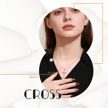 Magazzino Locale, Collana a Croce con Zirconia Dorata in Argento 925 da Donna, Temperamento Elegante, Adatta per l'Uso Quotidiano, Regalo Perfetto per le Feste per Donne per San, Natale, Anniversario, Confezionata in un'Esquisita Confezione Regalo